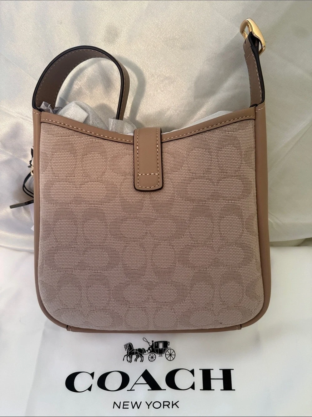 🤎Coach NWT Small Hadley Mini Crossbody in Signature Beige Jacquard Gold Hardware